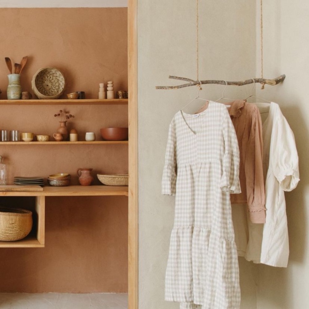 100% linen dress - beige gingham XS/S
